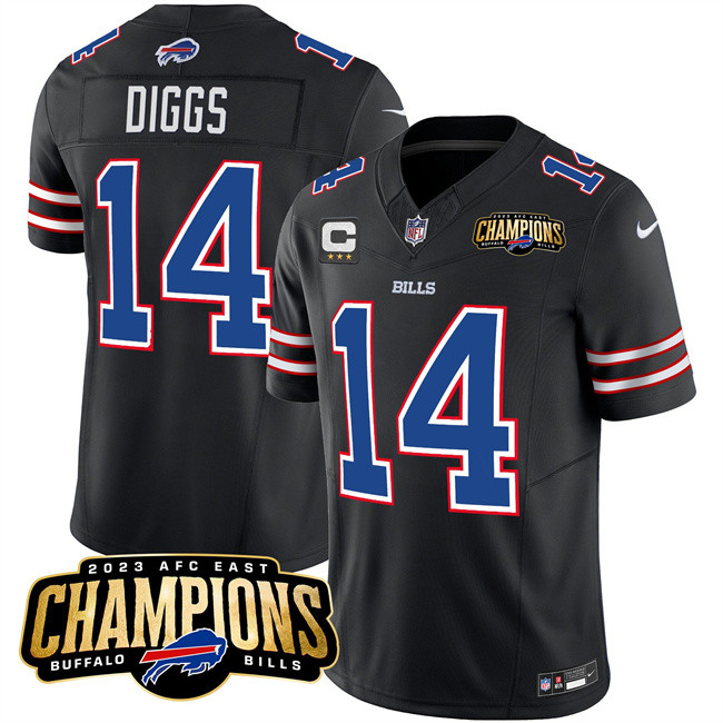 Men’s Buffalo Bills #14 Stefon Diggs Black 2023 F.U.S.E. AFC East Champions With 4-star C Ptach Football Stitched Jersey