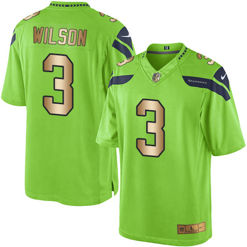 Nike Seahawks #3 Russell Wilson Green Men’s Stitched NFL Limited Gold Rush Jersey