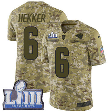 Men’s Los Angeles Rams #6 Johnny Hekker Camo Nike NFL 2018 Salute to Service Super Bowl LIII Bound Limited Jersey