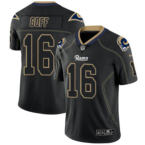 Nike Rams 16 Jared Goff Lights Out Black Men’s Stitched NFL Limited Rush Jersey