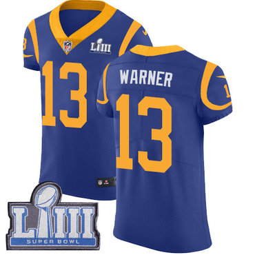 #13 Elite Kurt Warner Royal Blue Nike NFL Alternate Men’s Jersey Los Angeles Rams Vapor Untouchable Super Bowl LIII Bound