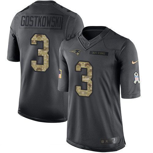 Men’s New England Patriots #3 Stephen Gostkowski Black Anthracite 2016 Salute To Service Stitched NFL Nike Limited Jersey