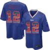 Nike Bills #12 Jim Kelly Royal Blue Team Color Men’s Stitched NFL Limited Strobe Jersey