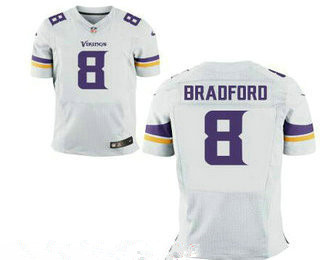 Men’s Minnesota Vikings #8 Sam Bradford White Road Stitched NFL Nike Elite Jersey