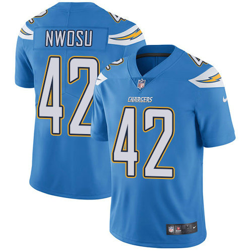 Men’s Nike Los Angeles Chargers #42 Uchenna Nwosu Electric Blue Alternate Stitched NFL Vapor Untouchable Limited Jersey