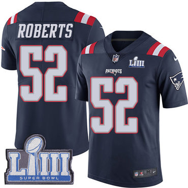 #52 Limited Elandon Roberts Navy Blue Nike NFL Men’s Jersey New England Patriots Rush Vapor Untouchable Super Bowl LIII Bound