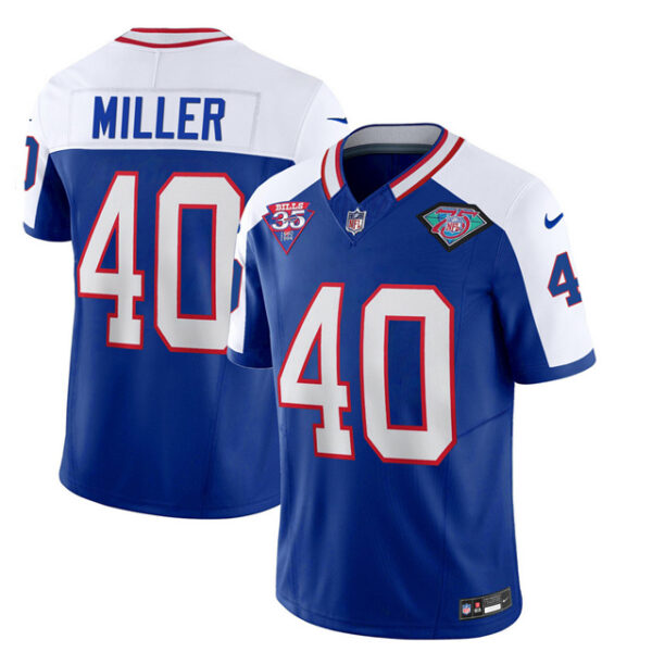 Men’s Buffalo Bills #40 Von Miller Blue White 2023 F.U.S.E. 75th Anniversary Throwback Vapor Untouchable Limited Football Stitched Jersey