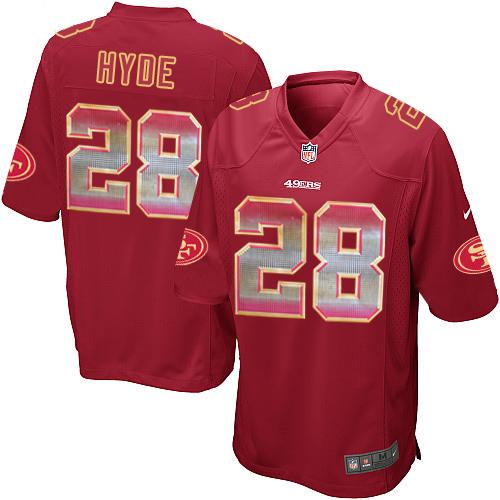 Nike 49ers #28 Carlos Hyde Red Team Color Men’s Stitched NFL Limited Strobe Jersey