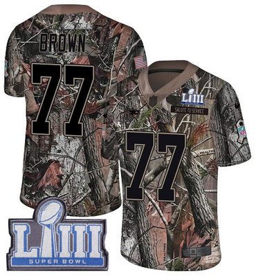 #77 Limited Trent Brown Camo Nike NFL Men’s Jersey New England Patriots Rush Realtree Super Bowl LIII Bound