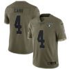 Men’s Las Vegas Raiders #4 Derek Carr 2022 Olive Salute To Service Limited Stitched Jersey