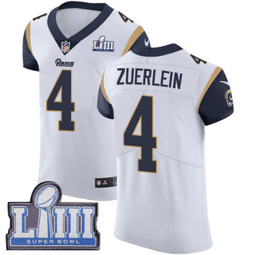 Men’s Los Angeles Rams #4 Greg Zuerlein White Nike NFL Road Vapor Untouchable Super Bowl LIII Bound Elite Jersey