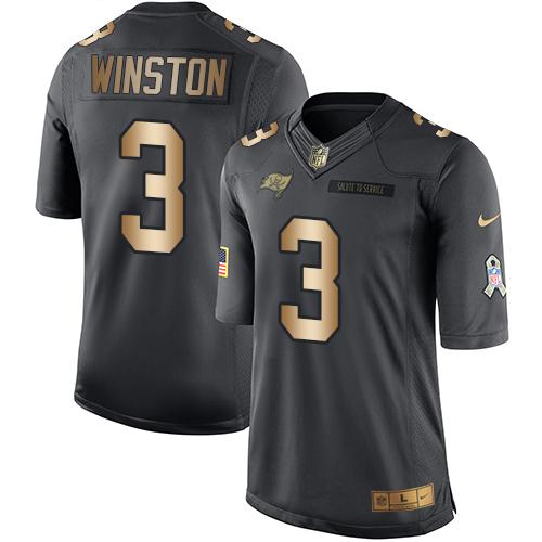 Nike Tampa Bay Buccaneers #3 Jameis Winston Black Men’s Stitched NFL Limited Gold Salute To Service Jersey