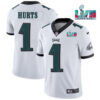 Men’s Philadelphia Eagles #1 Jalen Hurts White Super Bowl LVII Patch Vapor Untouchable Limited Stitched Jersey