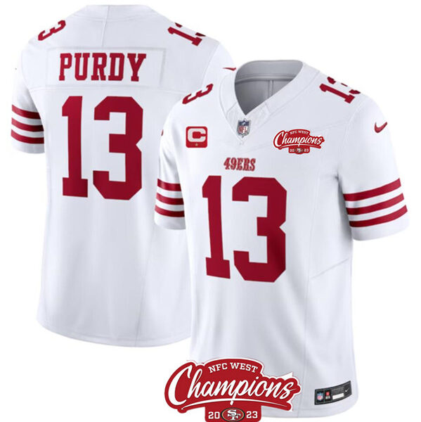 Men’s San Francisco 49ers #13 Brock Purdy White 2023 F.U.S.E. With 1-star C Ptach And NFC West Champions Patch Football Stitched Jersey