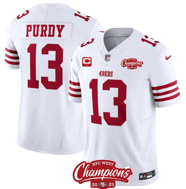 Men’s San Francisco 49ers #13 Brock Purdy White 2023 F.U.S.E. With 1-star C Ptach And NFC West Champions Patch Football Stitched Jersey