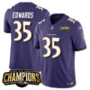 Men’s Baltimore Ravens #35 Gus Edwards Purple 2023 F.U.S.E. AFC North Champions Vapor Limited Football Stitched Jersey