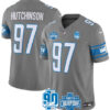 Men’s Detroit Lions #97 Aidan Hutchinson Gray 2023 90th Anniversary North Division Champions Patch Limited Stitched Jersey