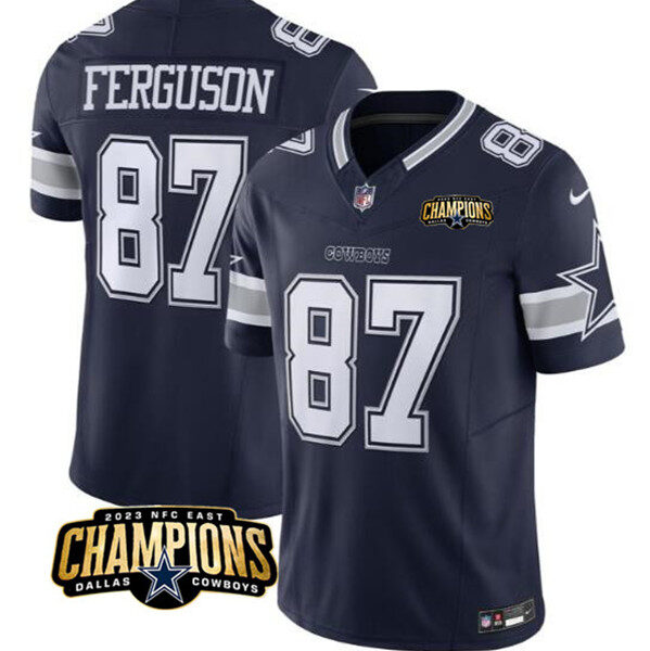 Men’s Dallas Cowboys #87 Jake Ferguson Navy 2023 F.U.S.E. NFC East Champions Patch Football Stitched Jersey