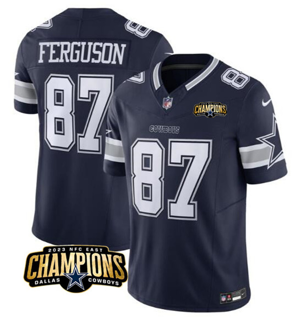 Men’s Dallas Cowboys #87 Jake Ferguson Navy 2023 F.U.S.E. NFC East Champions Patch Football Stitched Jersey