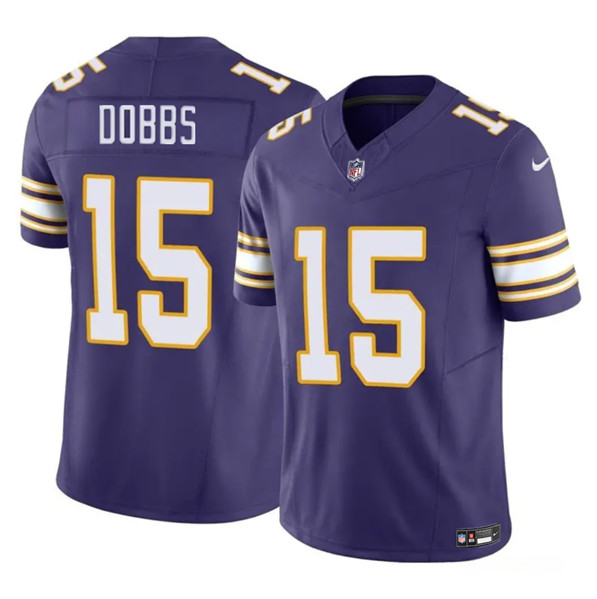 Men’s Minnesota Vikings #15 Josh Dobbs Purple 2023 F.U.S.E. Throwback Limited Stitched Jersey
