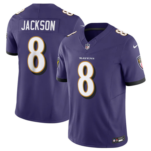 Men’s Baltimore Ravens #8 Lamar Jackson Purple 2023 F.U.S.E Vapor Jersey