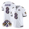 Men’s Baltimore Ravens #8 Lamar Jackson White 2023 F.U.S.E With Patch Throwback Vapor Limited Stitched Jersey