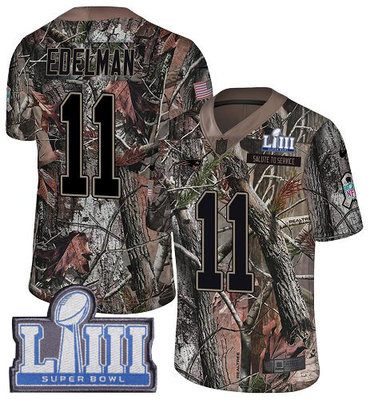 #11 Limited Julian Edelman Camo Nike NFL Men’s Jersey New England Patriots Rush Realtree Super Bowl LIII Bound