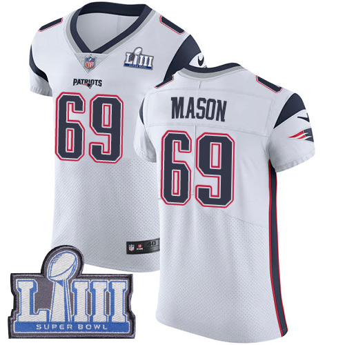 #69 Elite Shaq Mason White Nike NFL Road Men’s Jersey New England Patriots Vapor Untouchable Super Bowl LIII Bound