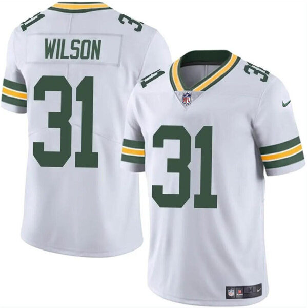 Men’s Green Bay Packers #31 Emanuel Wilson White Vapor Limited Football Stitched Jersey
