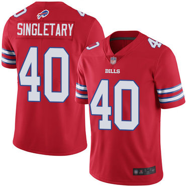 Bills #40 Devin Singletary Red Men’s Stitched Football Limited Rush Jersey