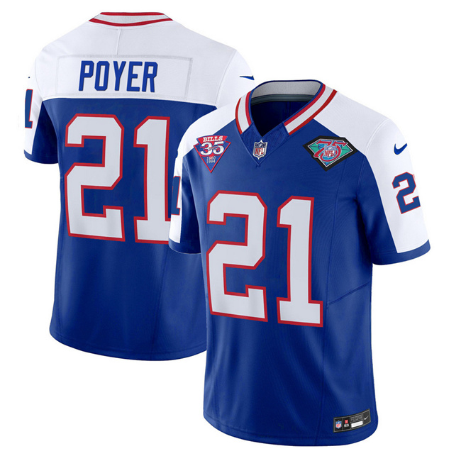 Men’s Buffalo Bills #21 Jordan Poyer Blue White 2023 F.U.S.E. 75th Anniversary Throwback Vapor Untouchable Limited Football Stitched Jersey