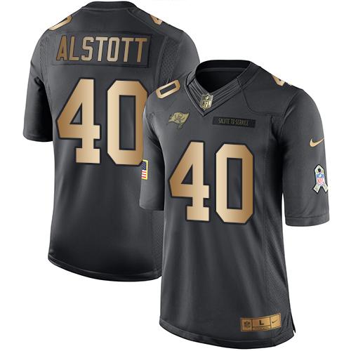 Nike Tampa Bay Buccaneers #40 Mike Alstott Black Men’s Stitched NFL Limited Gold Salute To Service Jersey