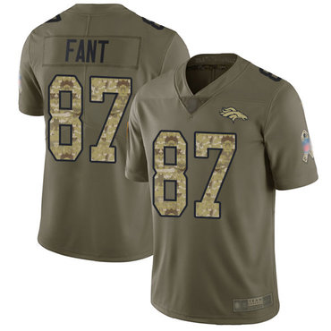 Broncos #87 Noah Fant Olive Camo Men’s Stitched Football Limited 2017 Salute To Service Jersey