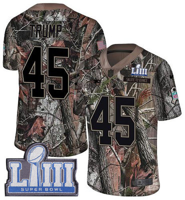 #45 Limited Donald Trump Camo Nike NFL Men’s Jersey New England Patriots Rush Realtree Super Bowl LIII Bound