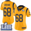 #68 Limited Jamon Brown Gold Nike NFL Women’s Jersey Los Angeles Rams Rush Vapor Untouchable Super Bowl LIII Bound