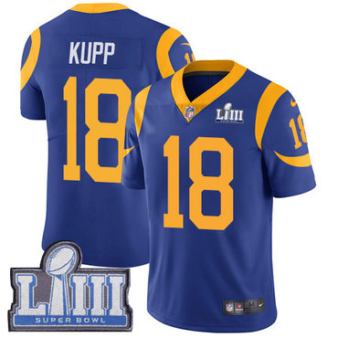 #18 Limited Cooper Kupp Royal Blue Nike NFL Alternate Men’s Jersey Los Angeles Rams Vapor Untouchable Super Bowl LIII Bound