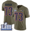 #73 Limited John Hannah Olive Nike NFL Men’s Jersey New England Patriots 2017 Salute to Service Super Bowl LIII Bound