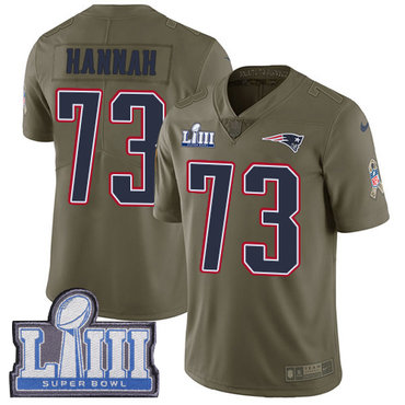 #73 Limited John Hannah Olive Nike NFL Men’s Jersey New England Patriots 2017 Salute to Service Super Bowl LIII Bound