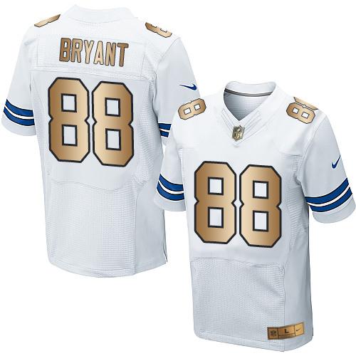Nike Cowboys #88 Dez Bryant White Men’s Stitched NFL Elite Gold Jersey