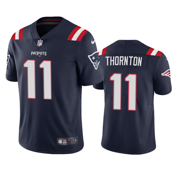 Men’s New England Patriots #11 Tyquan Thornton Navy Vapor Untouchable Limited Stitched Jersey