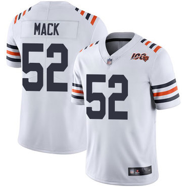 Men’s Chicago Bears #52 Khalil Mack Nike White 2019 100th Season Alternate Classic Limited Jersey