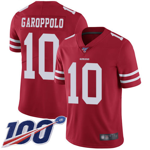 49ers #10 Jimmy Garoppolo Red Team Color Men’s Stitched Football 100th Season Vapor Limited Jersey