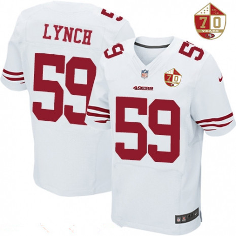 Men’s San Francisco 49ers #59 Aaron Lynch White 70th Anniversary Patch Stitched NFL Nike Elite Jersey