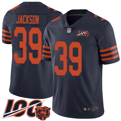 Bears #39 Eddie Jackson Navy Blue Alternate Men’s Stitched Football 100th Season Vapor Limited Jersey