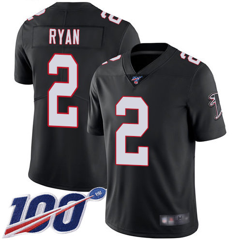 Falcons #2 Matt Ryan Black Alternate Men’s Stitched Football 100th Season Vapor Limited Jersey