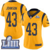 #43 Limited John Johnson Gold Nike NFL Women’s Jersey Los Angeles Rams Rush Vapor Untouchable Super Bowl LIII Bound