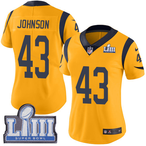 #43 Limited John Johnson Gold Nike NFL Women’s Jersey Los Angeles Rams Rush Vapor Untouchable Super Bowl LIII Bound