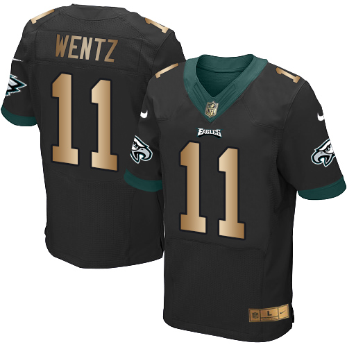 Nike Eagles #11 Carson Wentz Black Alternate Men’s Stitched NFL New Elite Gold Jersey