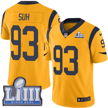 #93 Limited Ndamukong Suh Gold Nike NFL Men’s Jersey Los Angeles Rams Rush Vapor Untouchable Super Bowl LIII Bound