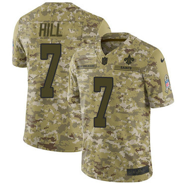 Nike Saints #7 Taysom Hill Camo Men’s Stitched NFL Limited 2018 Salute To Service Jersey